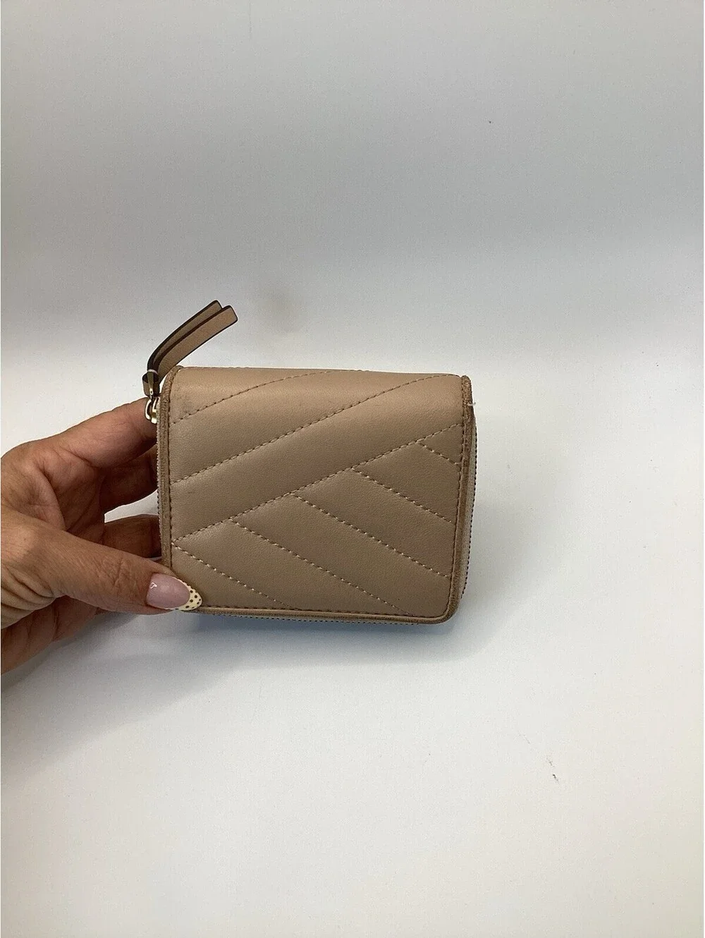 Tory Burch Beige Zip-Around Wallet w/ Logo & Zipper, Credit Card Slots Women